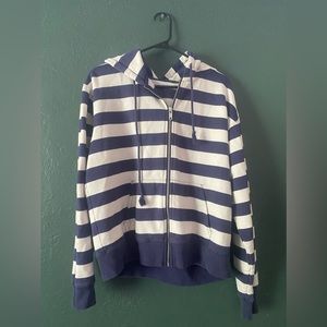 Brandy Melville Striped White and Blue Zip Up
